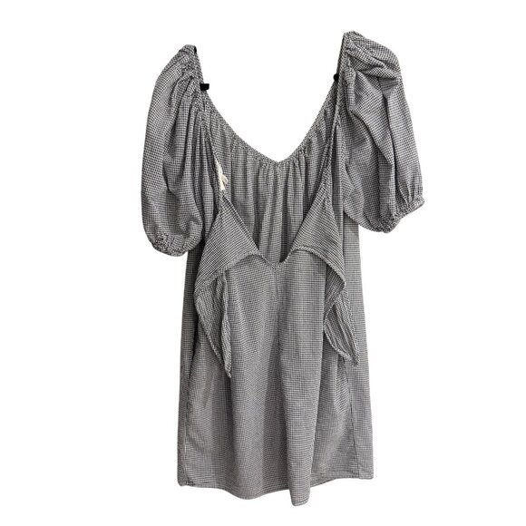 Mara Hoffman Swim Gingham Puff Sleeve Tie Back Mini Dress L Cotton Black White - Picture 7 of 12